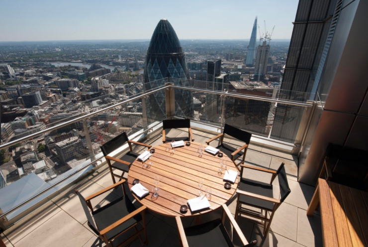 Rooftop meeting space at SUSHI SAMBA with circular table and city view for events.