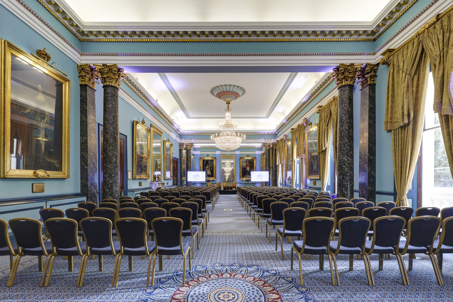 Nash Room at 116 Pall Mall: elegant event space for conferences with ornate columns.
