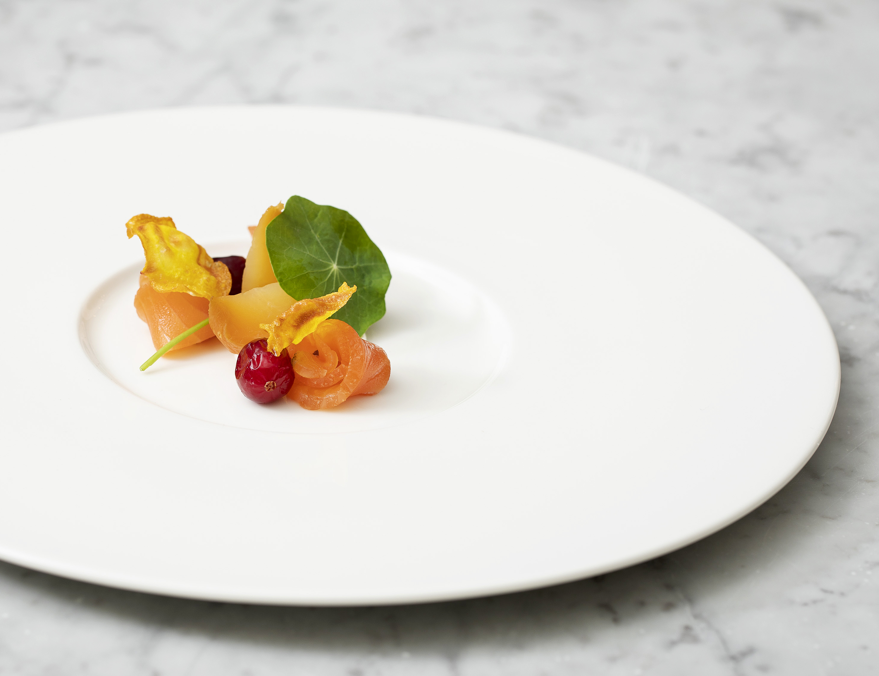 Meticulously plated dish in Nash Room, 116 Pall Mall for gala dinners and exclusive events.