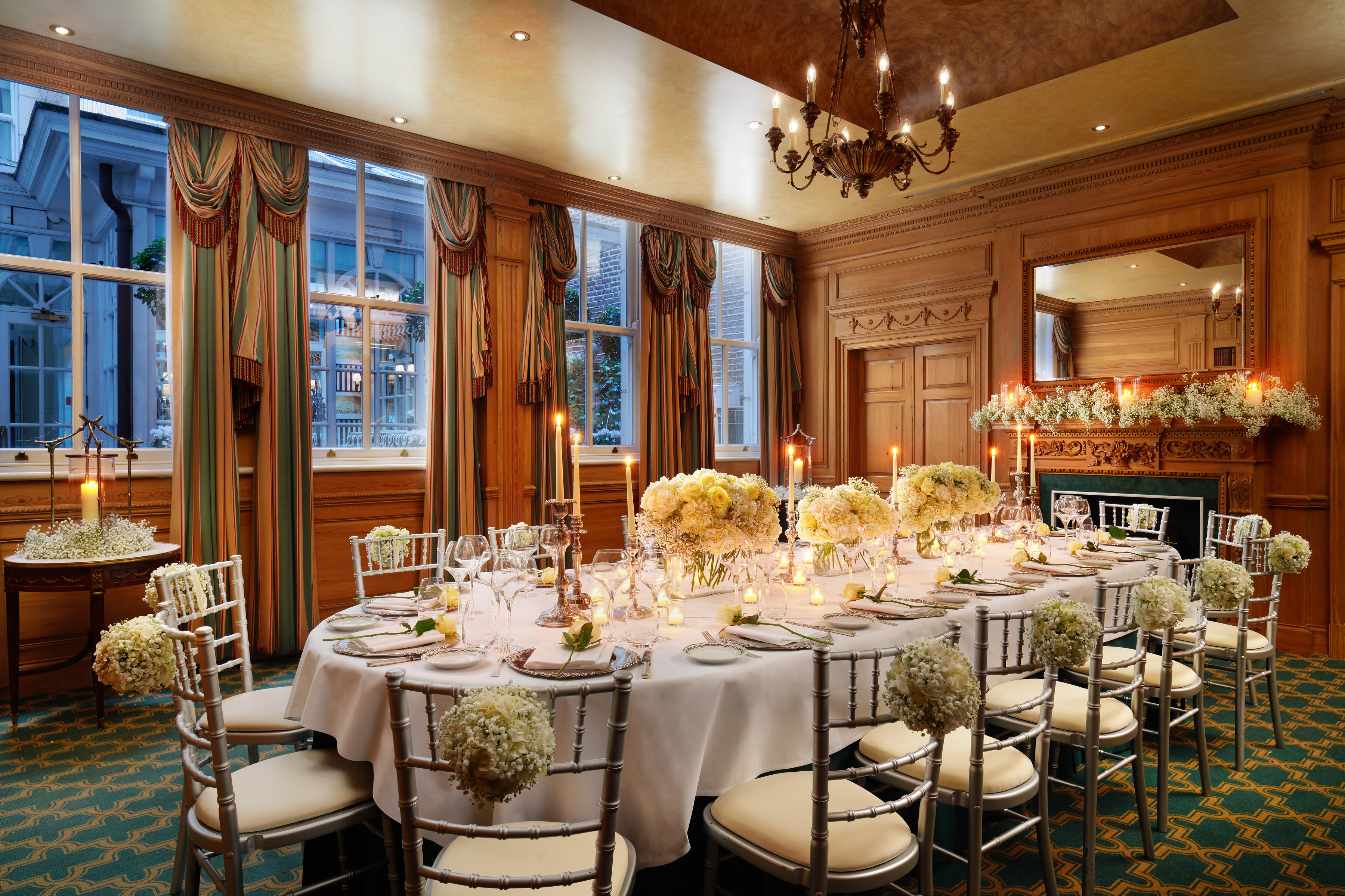 Windsor Suite dining room at The Milestone Hotel, elegant decor for upscale events.