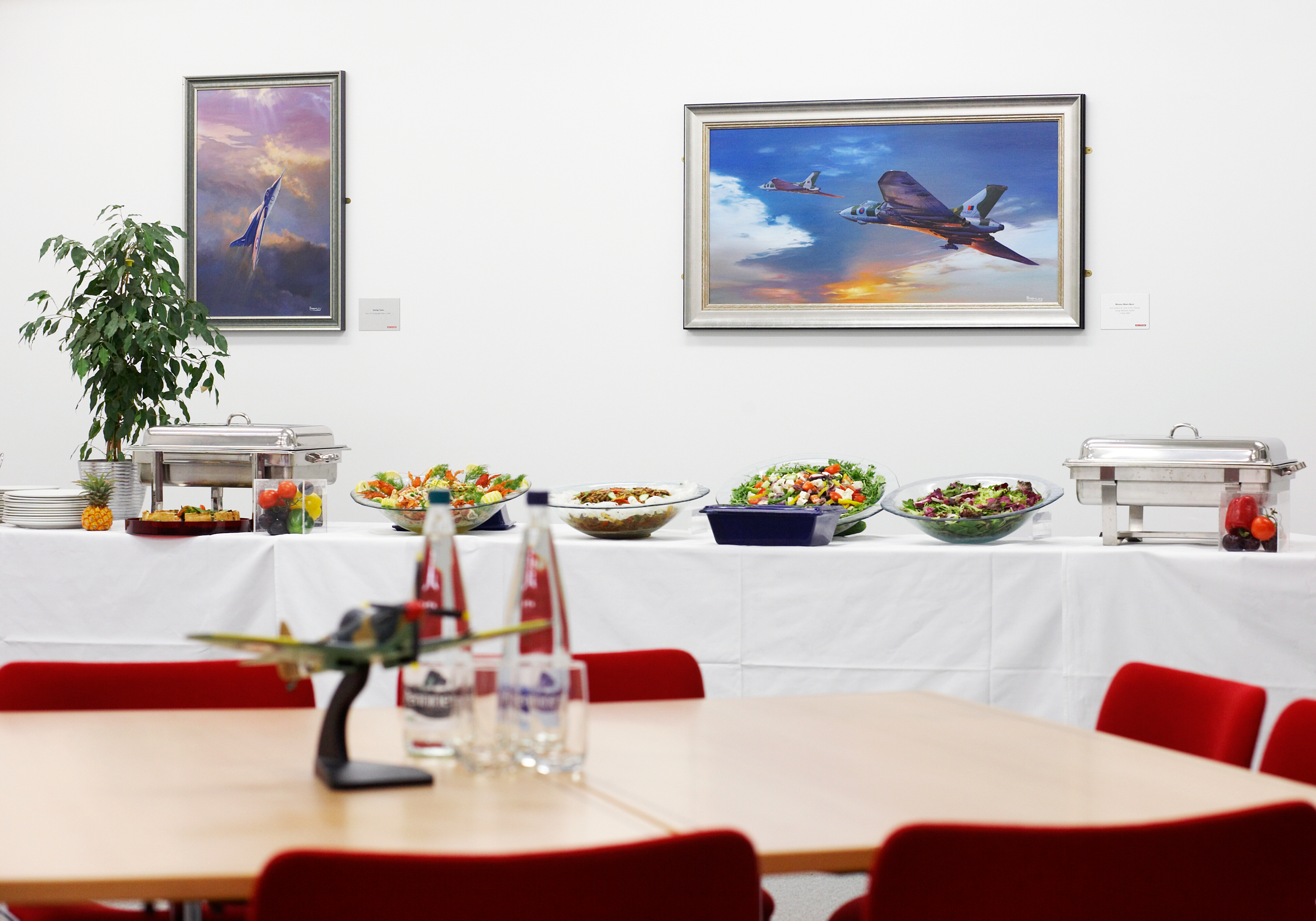 Catering setup in Concorde Suite, IWM Duxford for elegant meetings and events.