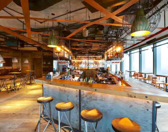 Bokan 39 venue in Canary Wharf, London, features a sleek bar for events and meetings.
