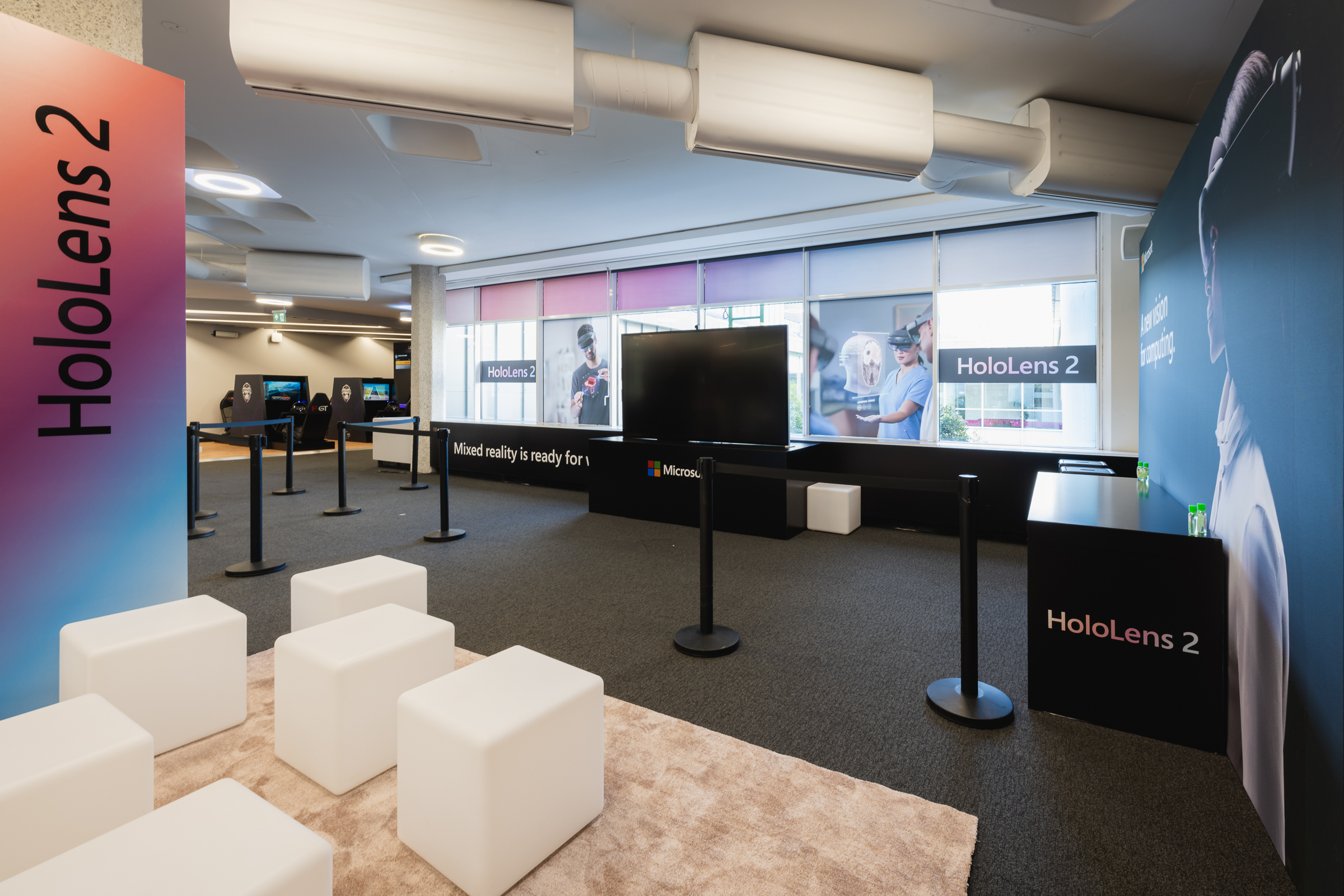 Modern event space in QEII Centre for HoloLens 2 tech demonstrations.
