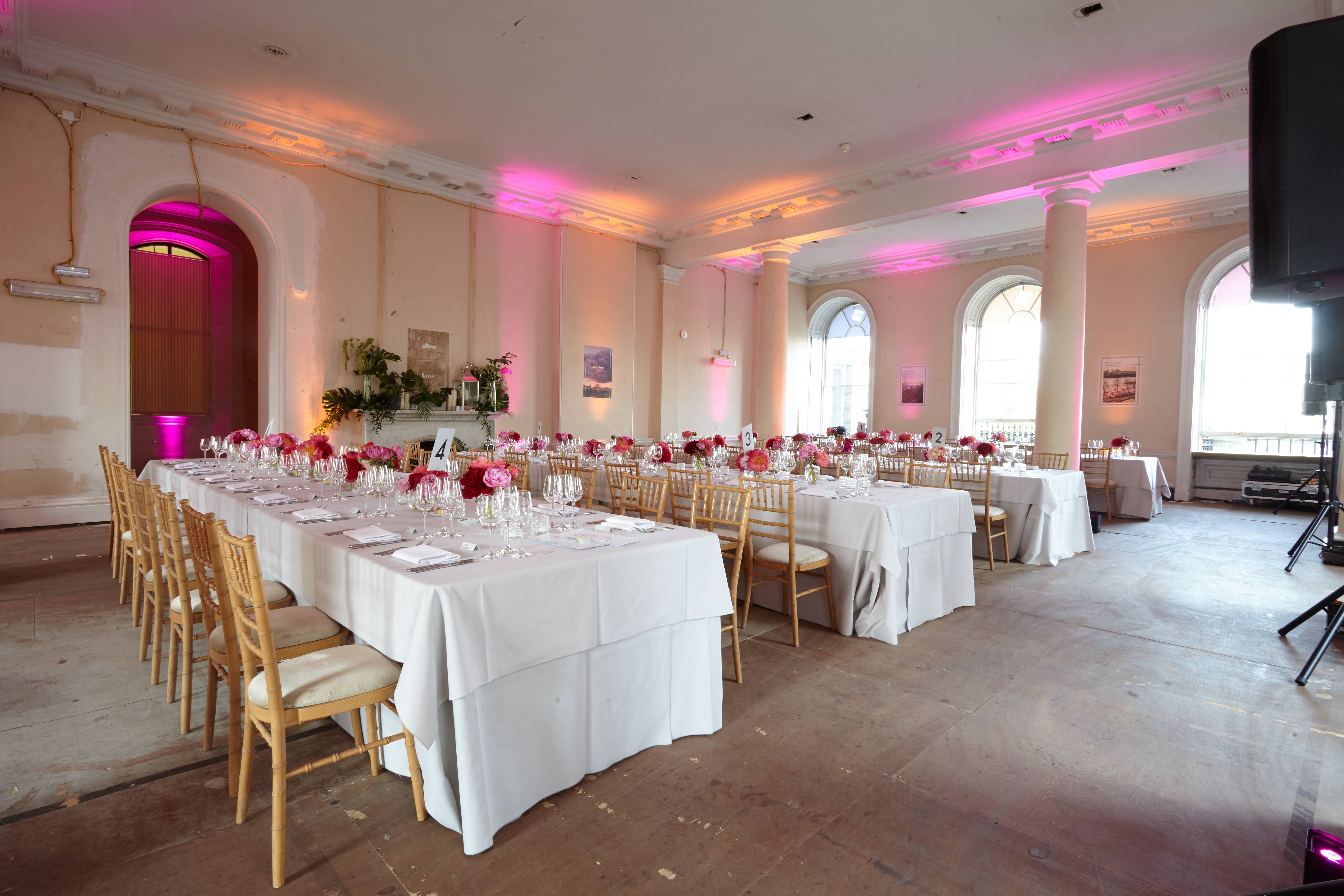 Elegant dining space at The Lancaster Rooms, Somerset House for formal events.