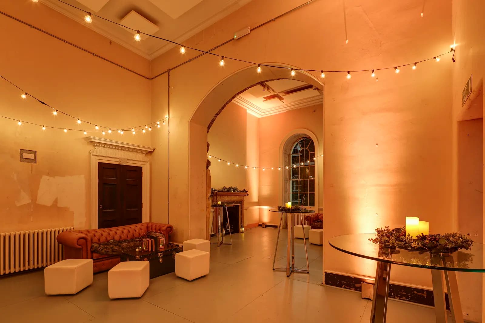 The River Rooms at Somerset House featuring ambient lighting for a networking or cocktail event.