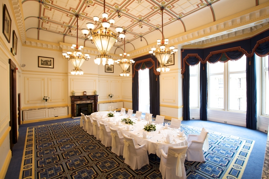 Elegant banquet room in The Meston Suite, ideal for upscale meetings and events.