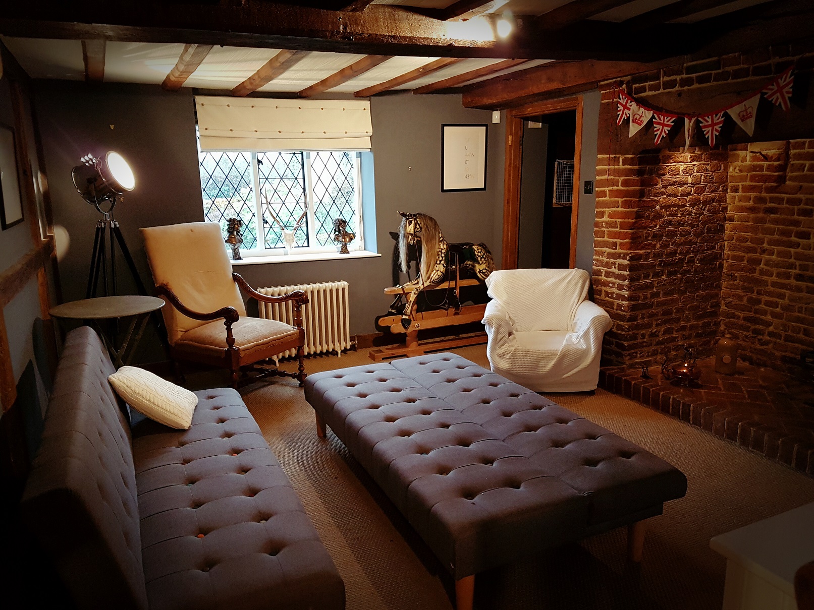 Cozy meeting space at Fair Oak Farm for film shoots and product launches.