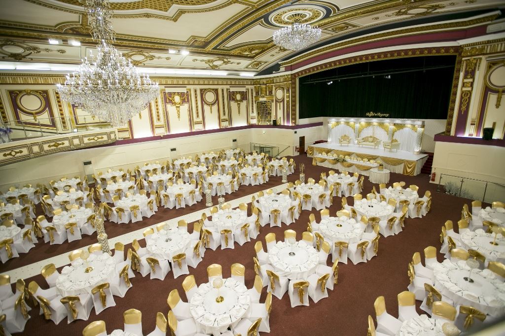 Elegant Grand Ballroom at The Royal Regency, perfect for weddings and corporate events.