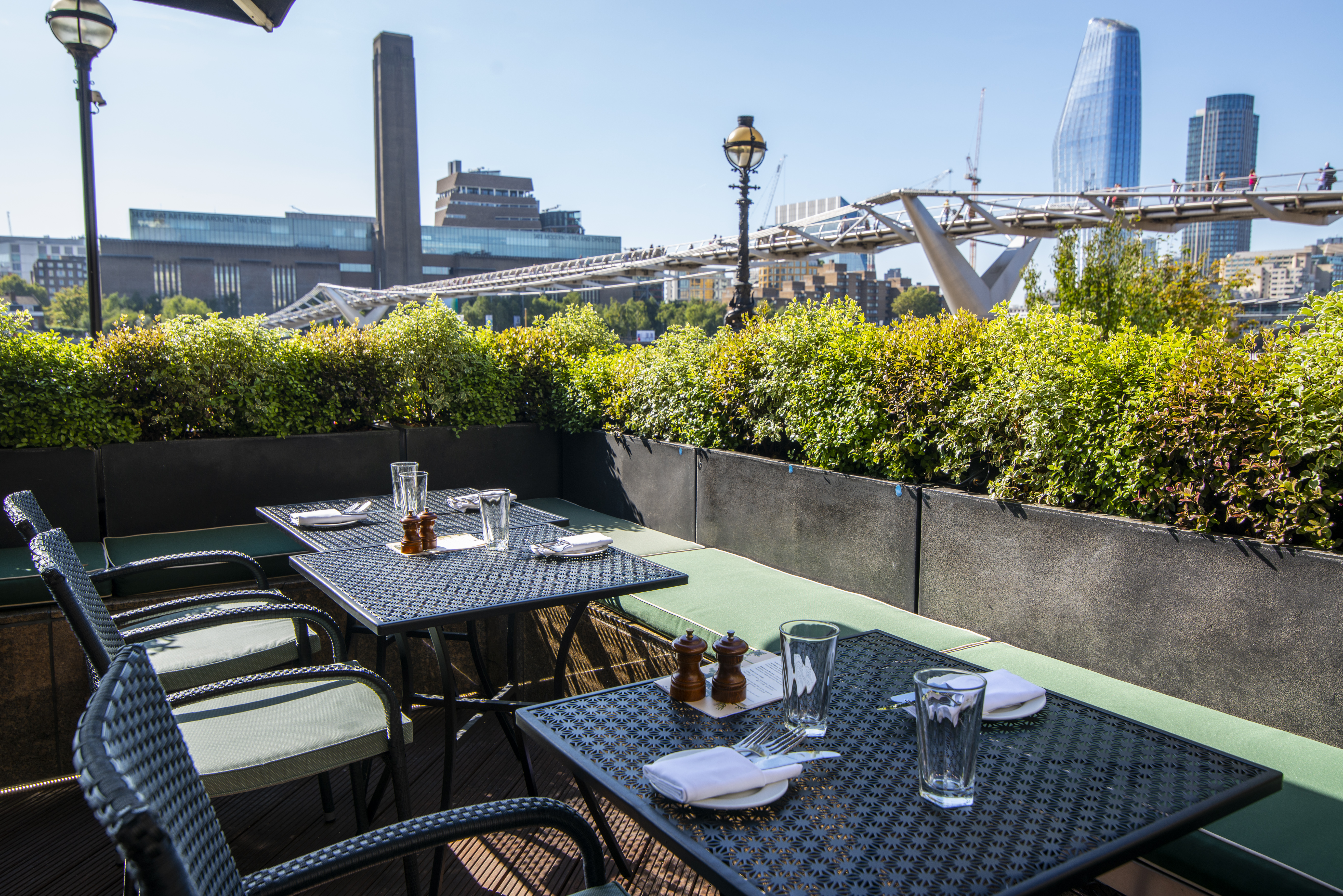 Outdoor dining at Northbank Restaurant terrace, perfect for casual networking events.