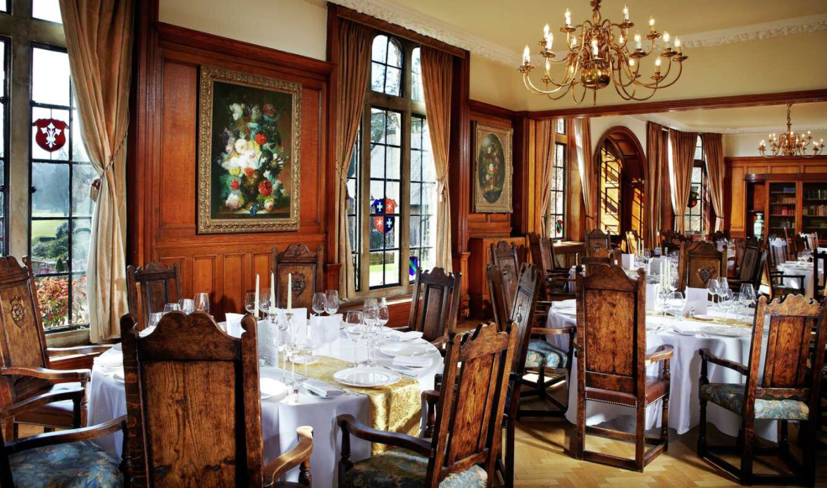 Elegant dining room in Pennyhill Park, perfect for corporate events and celebrations.