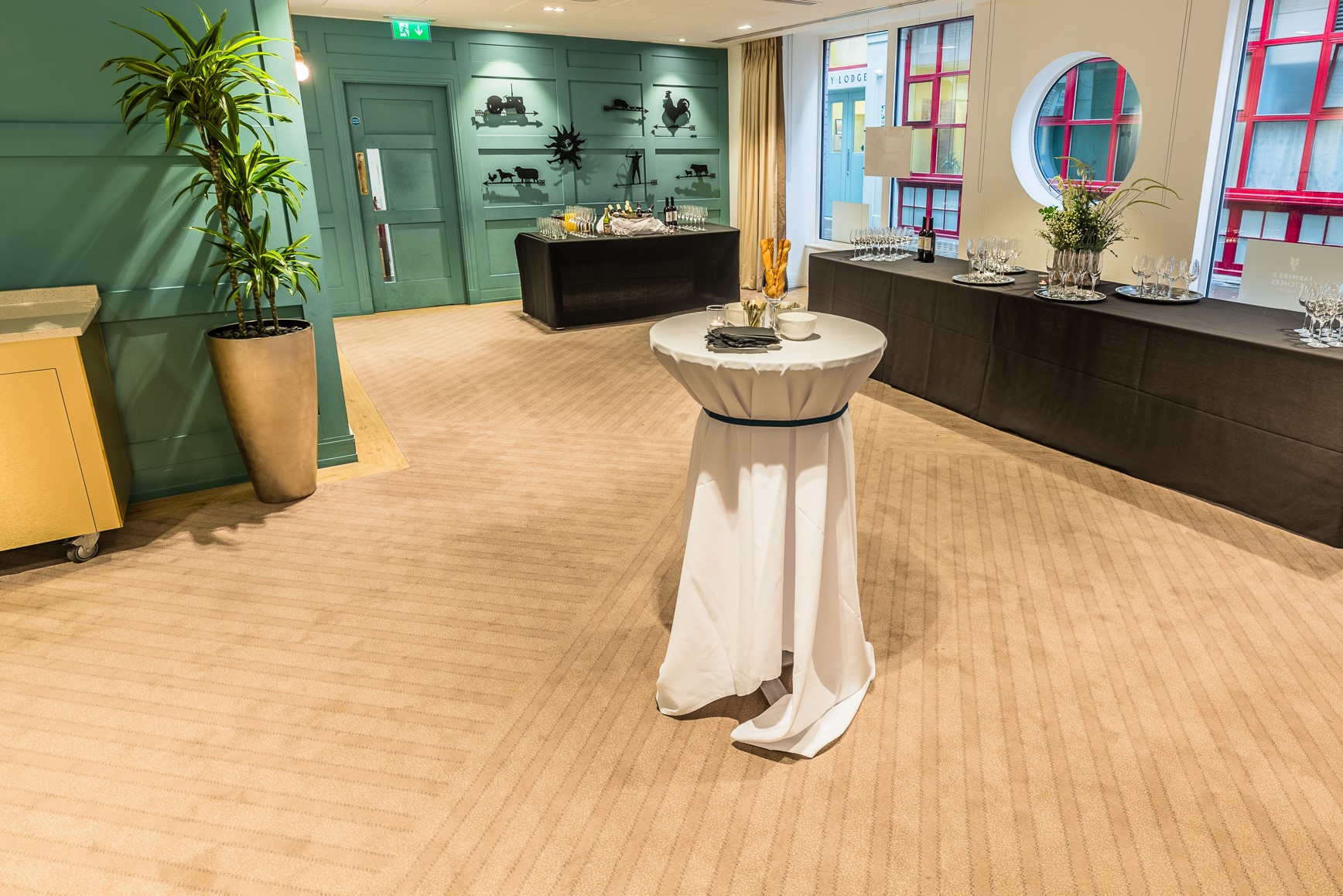 Reception Room at Farmers & Fletchers, modern decor, ideal for networking events.