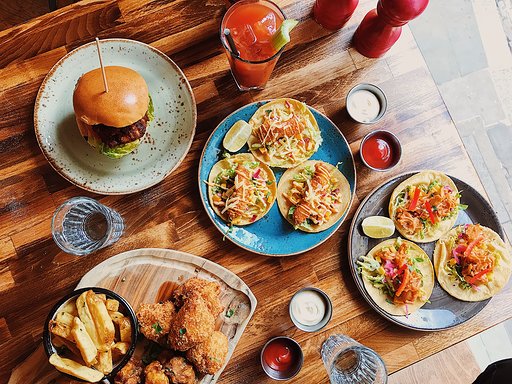 Vibrant food spread for casual networking event at The Hydrant's Upstairs Mezzanine.