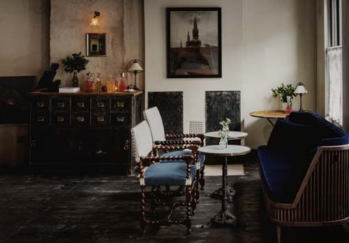 Stylish Cocktail Lounge in Martello Hall with vintage decor, perfect for networking events.