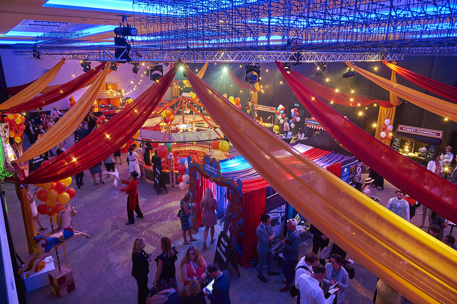 Carnival-themed event space at Hilton London Bankside, perfect for networking and celebrations.