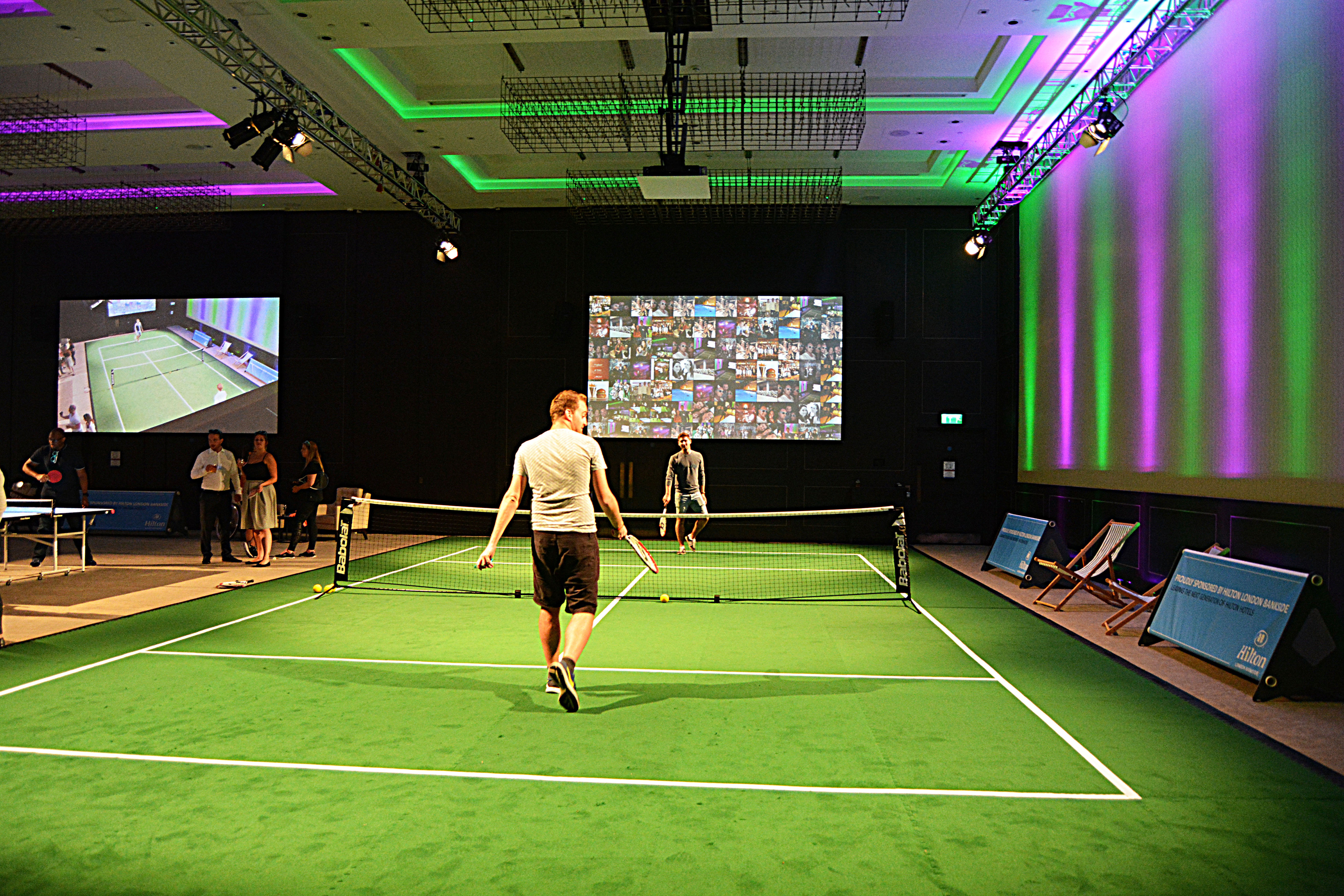 Bankside Ballroom at Hilton London: vibrant tennis court setup for corporate events.