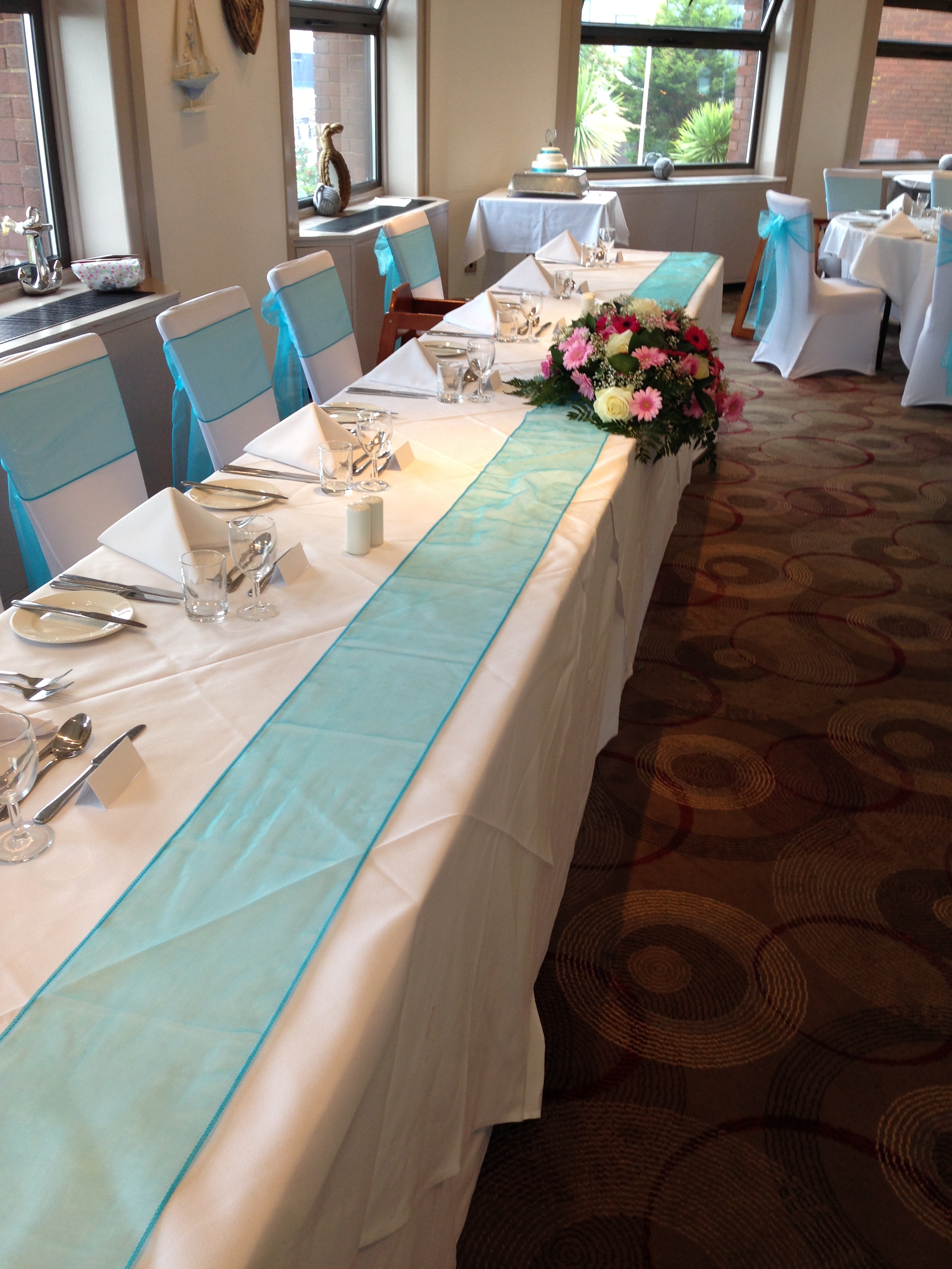 Elegant banquet table at Harbour View Restaurant, perfect for events and gatherings.