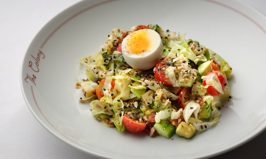 Salad with egg at The Colony Grill Room, ideal for event catering and healthy dining.