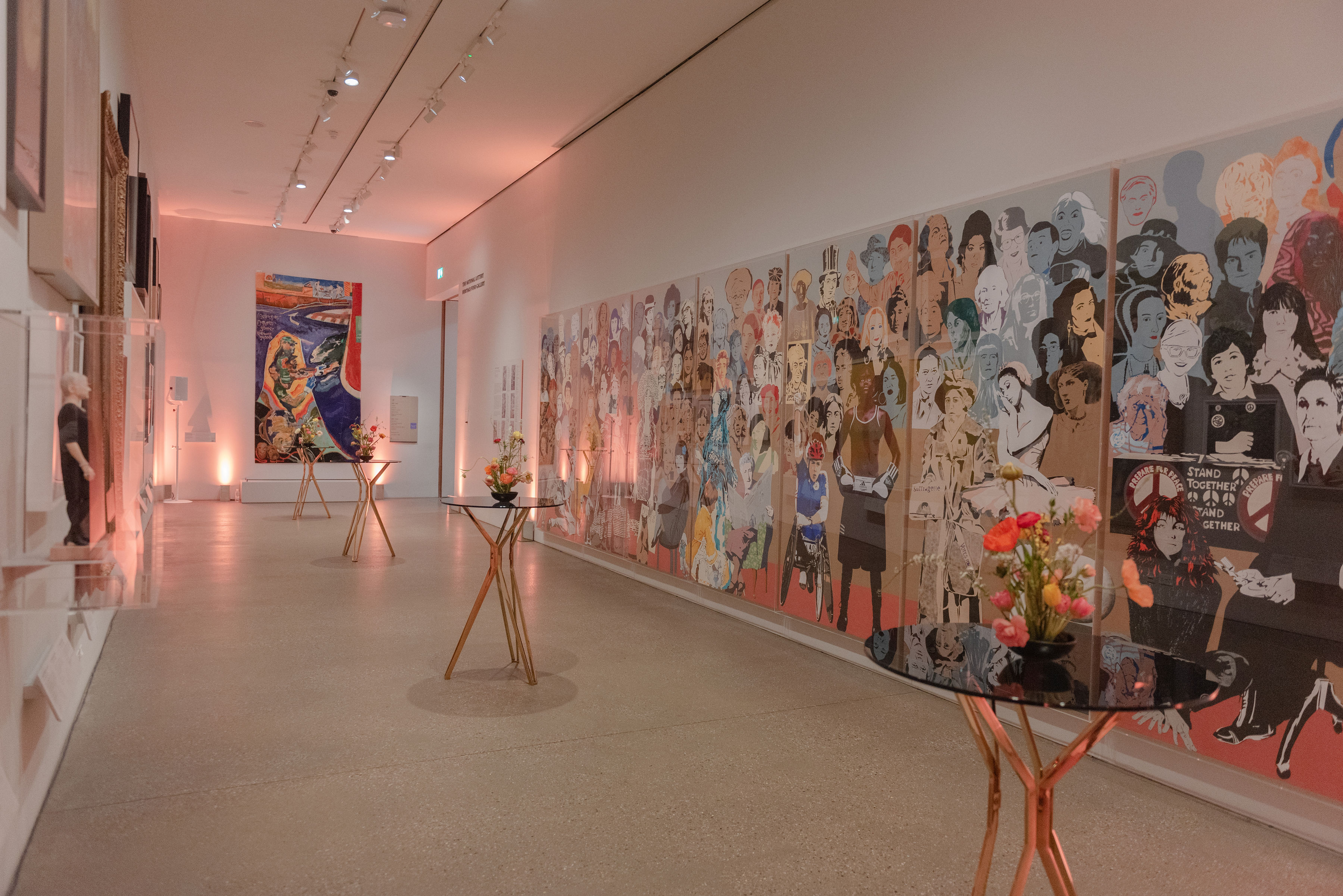 Ondaatje Main Hall with vibrant art, ideal for elegant events and receptions.