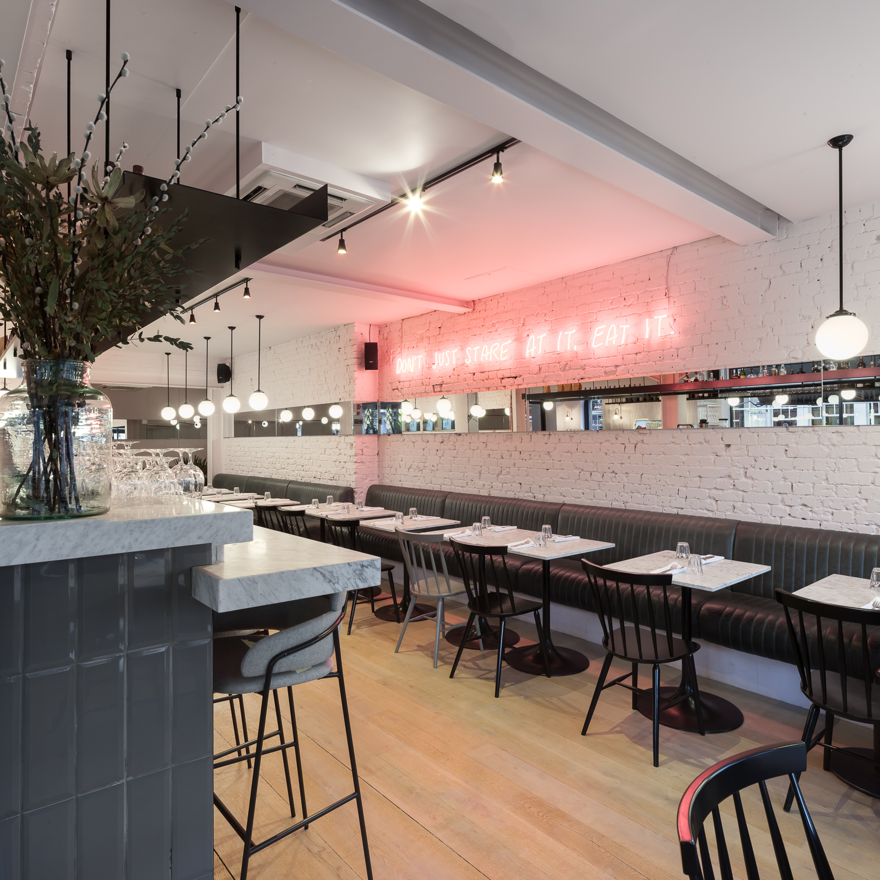 Modern restaurant venue in Exmouth Market for intimate gatherings and corporate events.