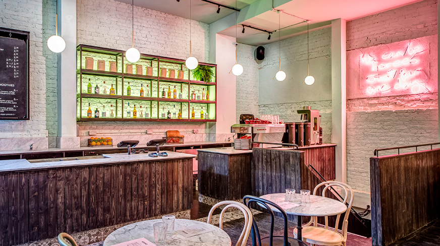 Stylish bar at Covent Garden Grind, ideal for networking events and gatherings.