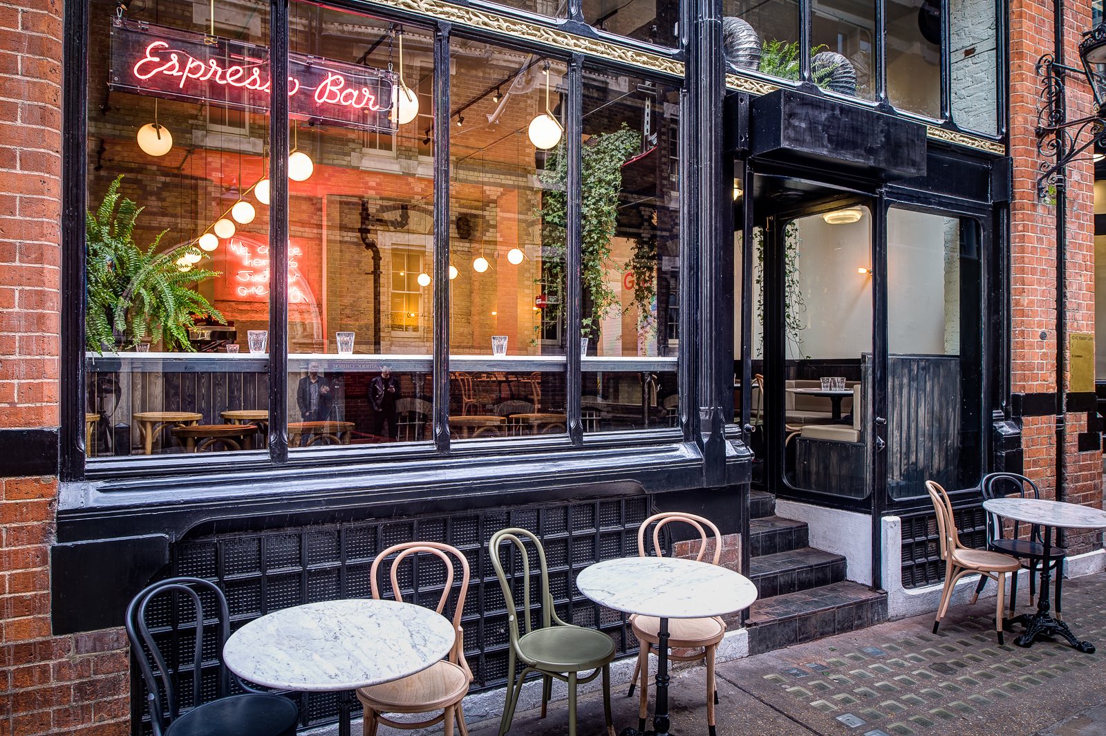 Charming café in Covent Garden with outdoor seating for casual meetings and networking.