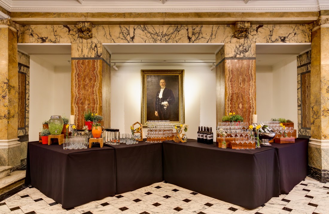 Elegant Marble Hall refreshment station for sophisticated events and catering.