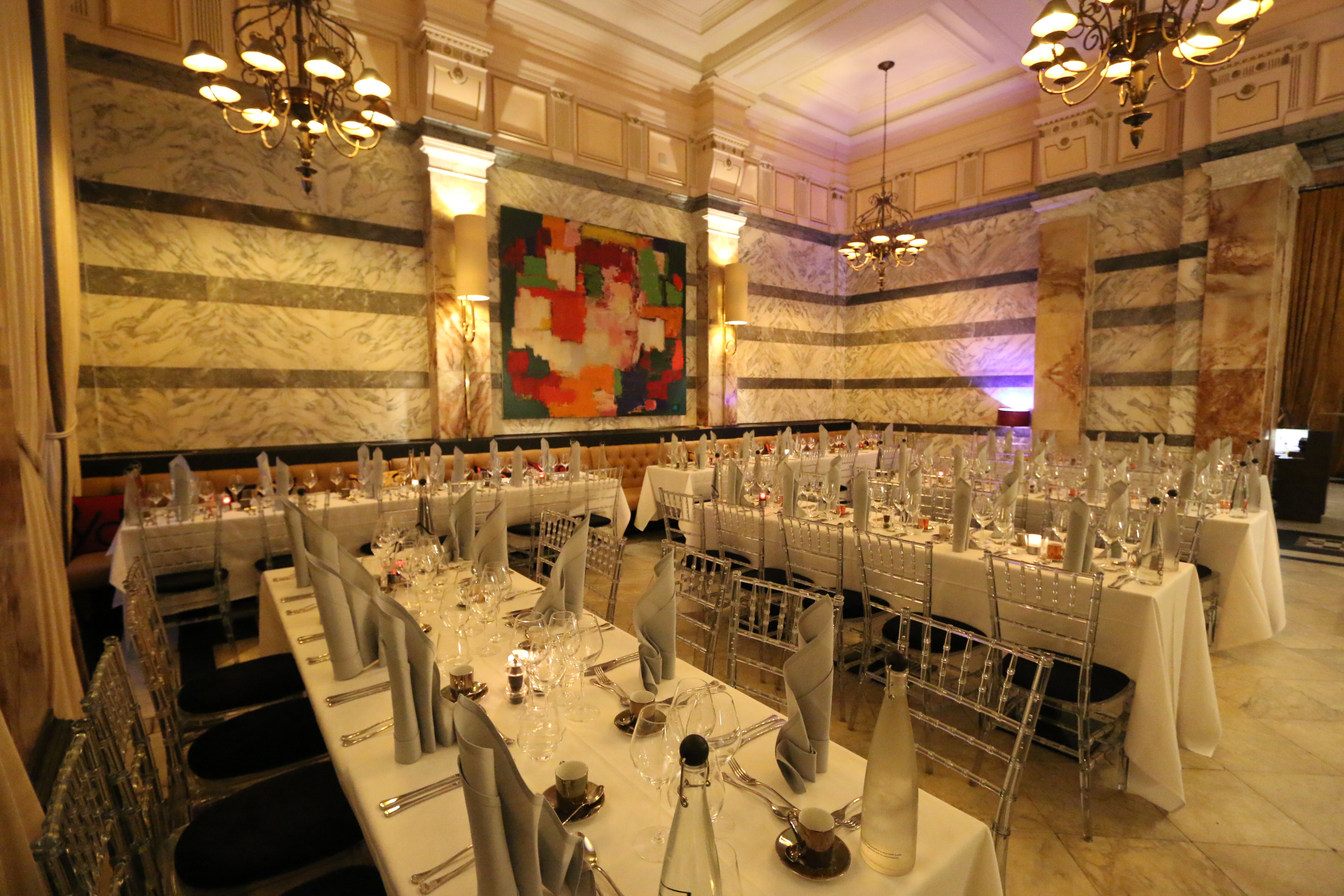 Elegant dining setup in Boyds Grill & Wine Bar for formal events and gatherings.