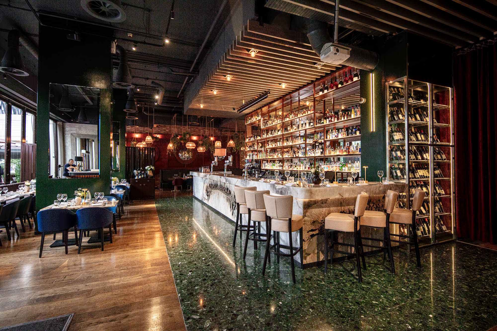 Stylish bar at Smith's Bar & Grill for upscale events and networking functions.