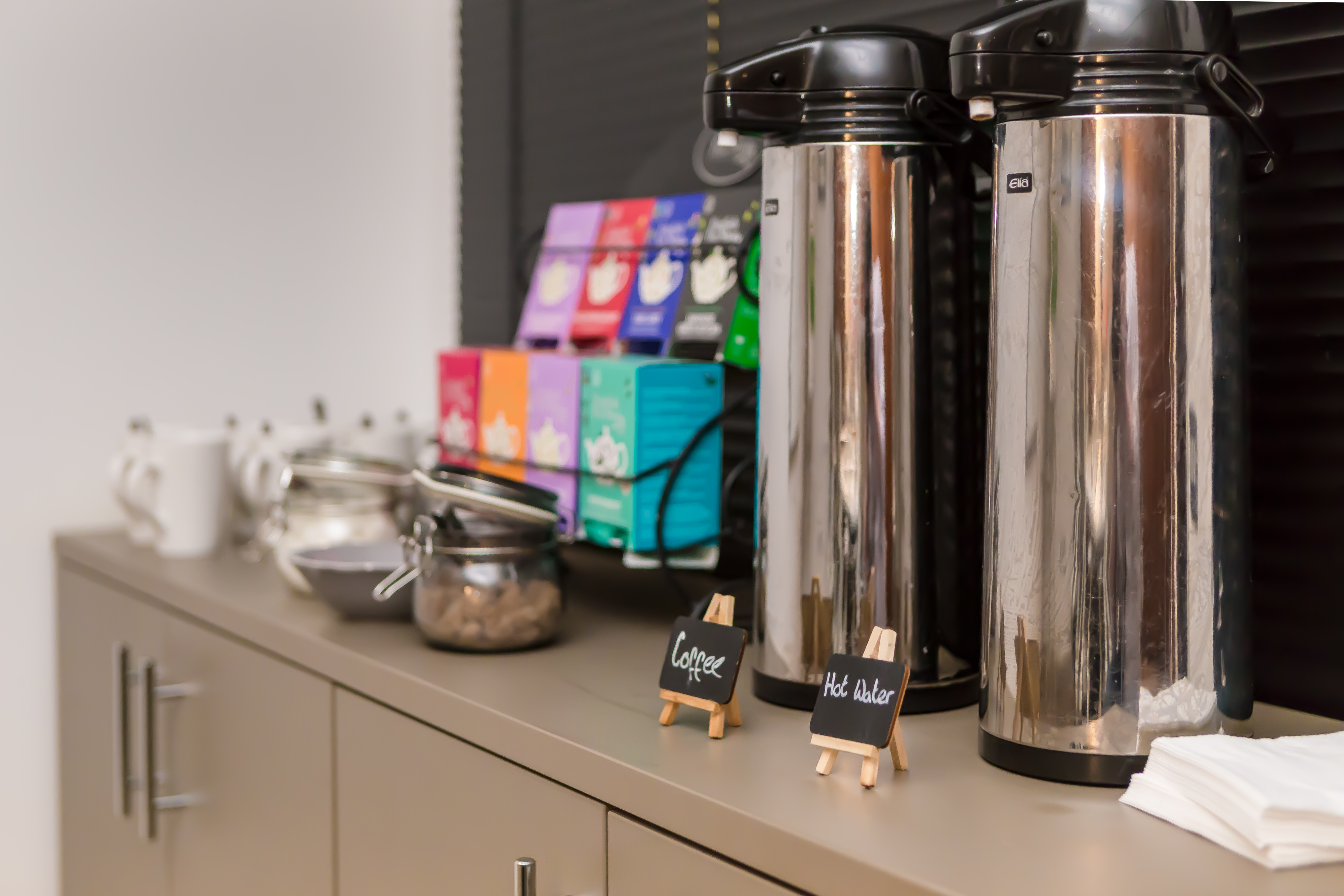Mezzanine Suite refreshment station at Holiday Inn Camden Lock, ideal for meetings and networking.