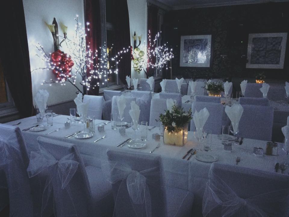 The Windsor Room at The Crown Hotel with formal LED centerpieces for galas and weddings.