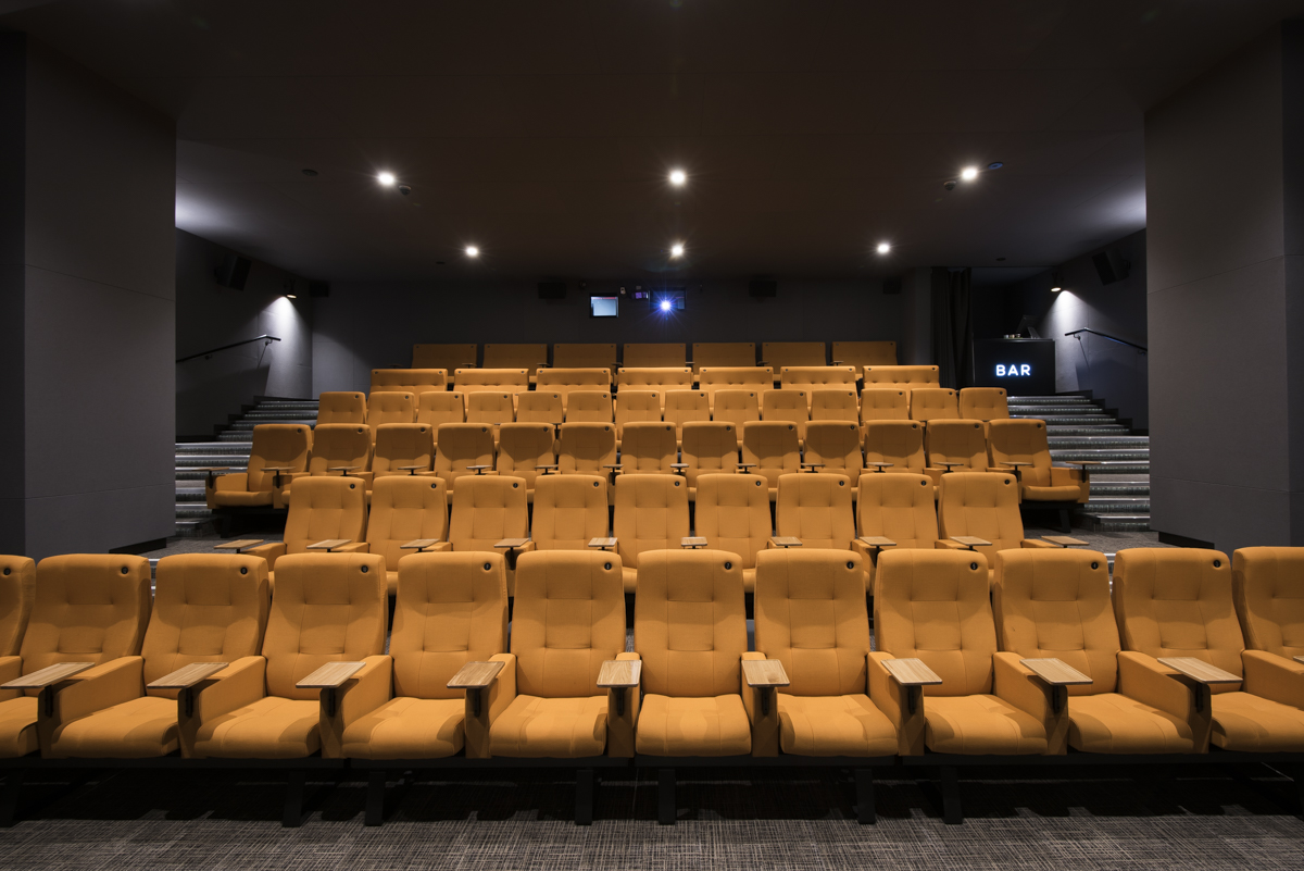Curzon Aldgate Cinema Screen 2 with plush yellow seating for events and presentations.