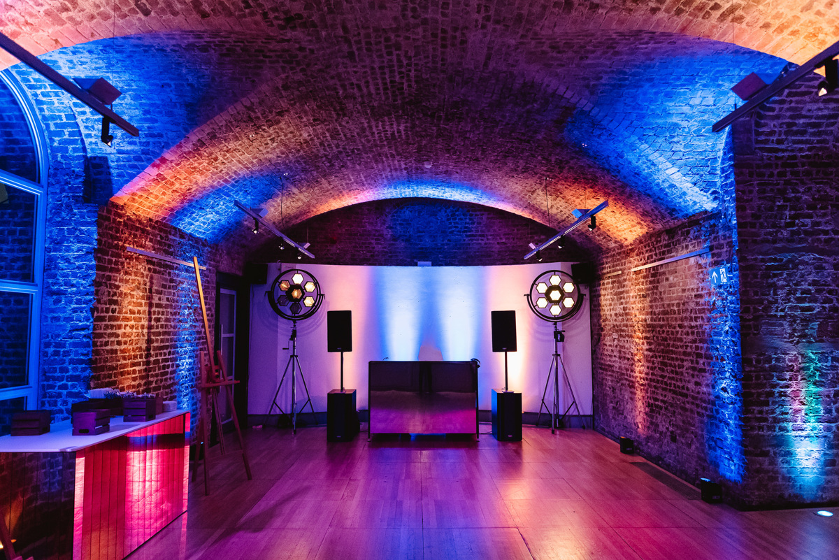Wedding venue RSA House exposed brick stage hire
