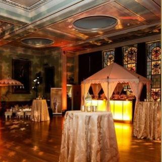Elegant Livery Hall with stained glass windows for stylish cocktail receptions.
