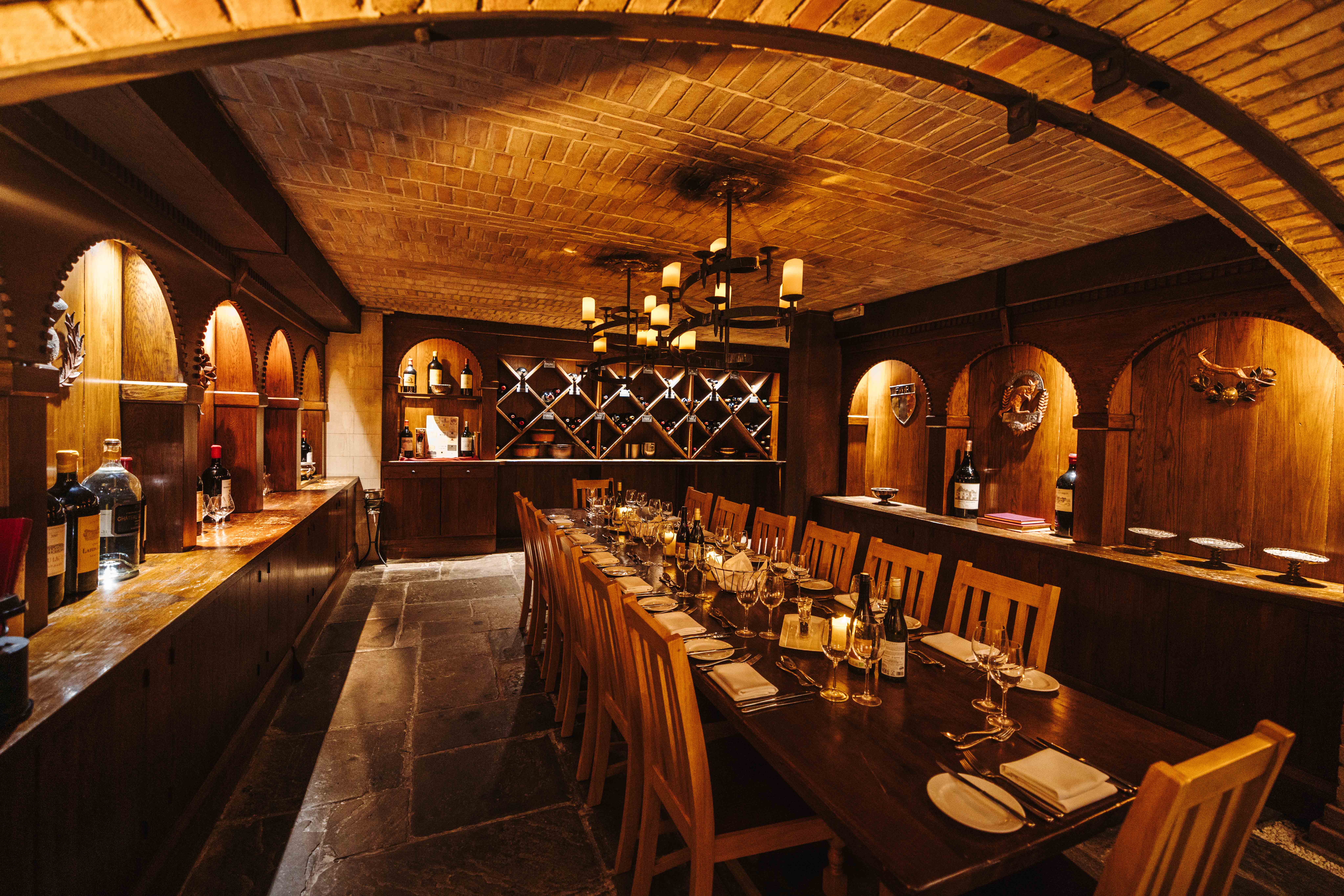 Elegant Twickenham Cellar dining space with wooden accents for corporate events.