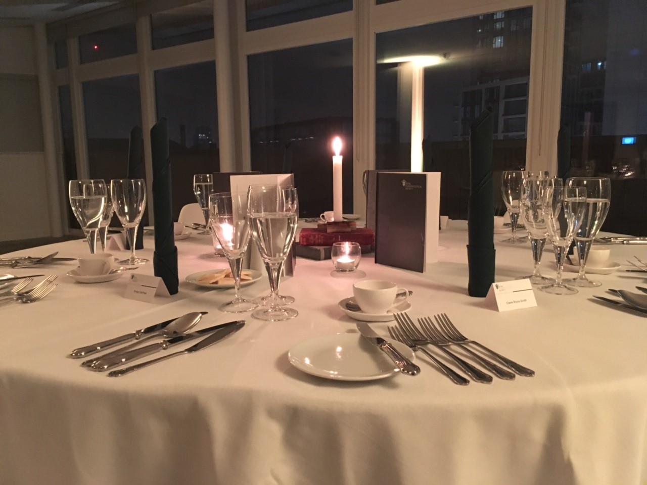 Elegant dining table setup for formal events at The Royal Pharmaceutical Society.
