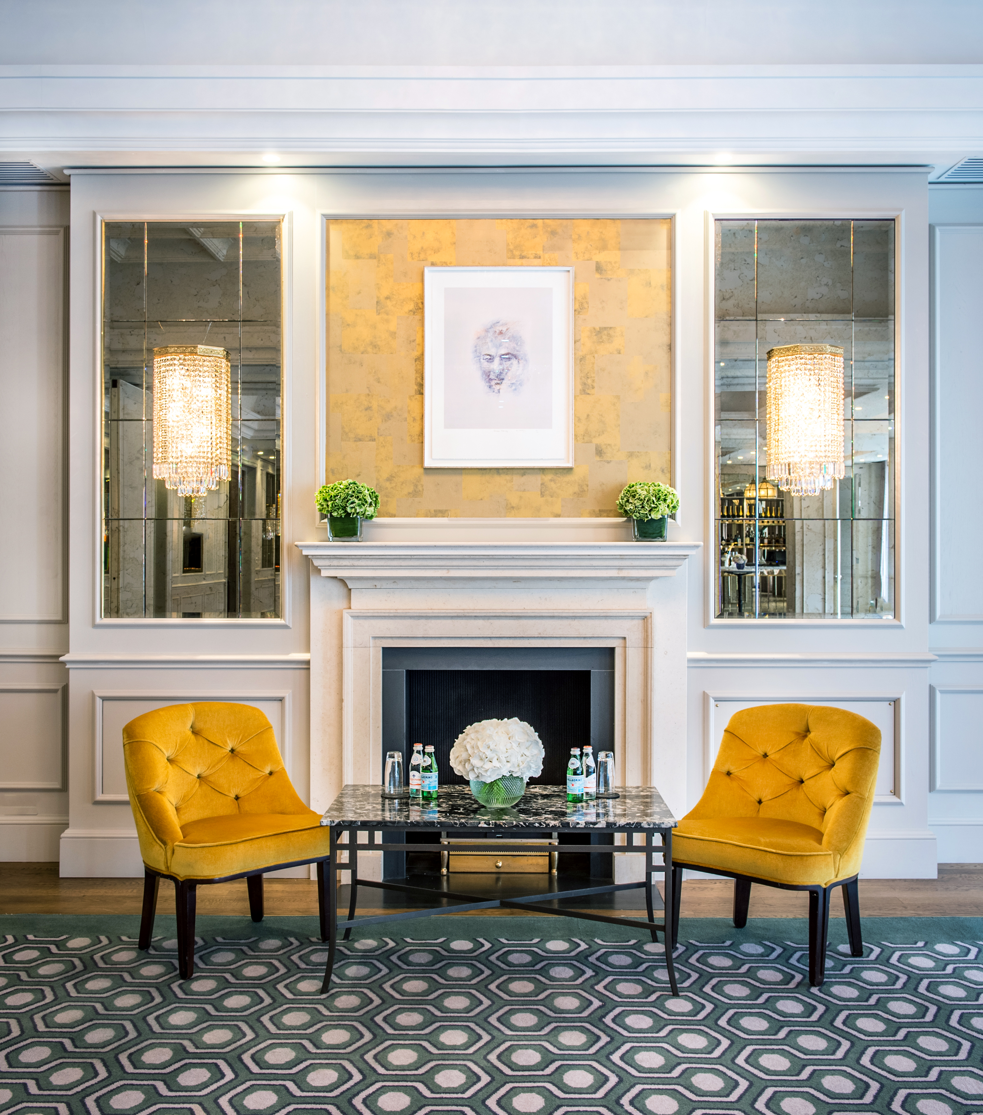 Grafton Suite at The Westbury Hotel: stylish meeting space with yellow chairs for networking.