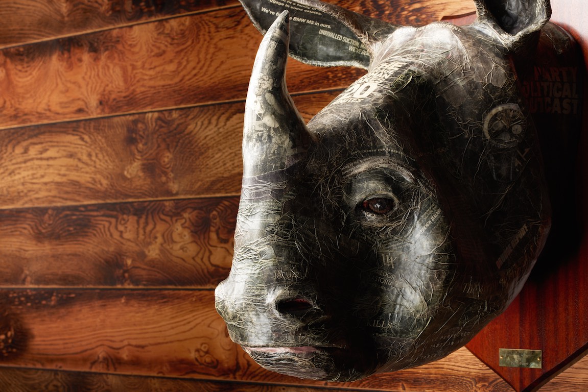 Rhinoceros head decor at OXBO Restaurant, Hilton London Bankside, for events and meetings.