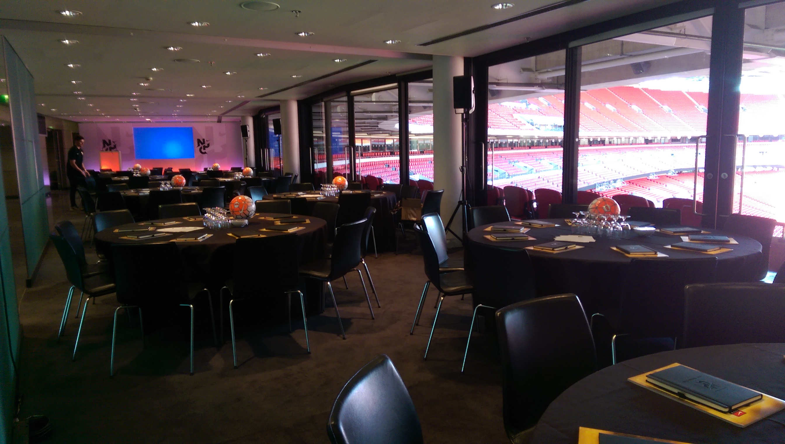 Pitch View Room at Wembley Stadium, elegant tables for corporate events and celebrations.