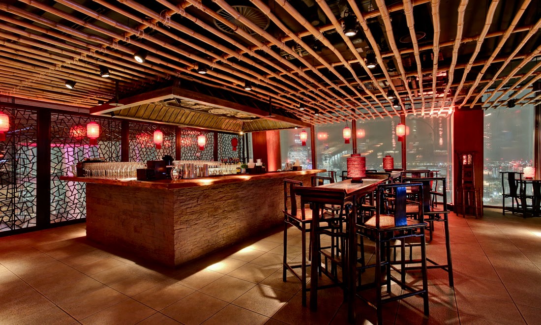 Stylish Shanghai bar with wooden beams, ideal for networking events and cocktail receptions.