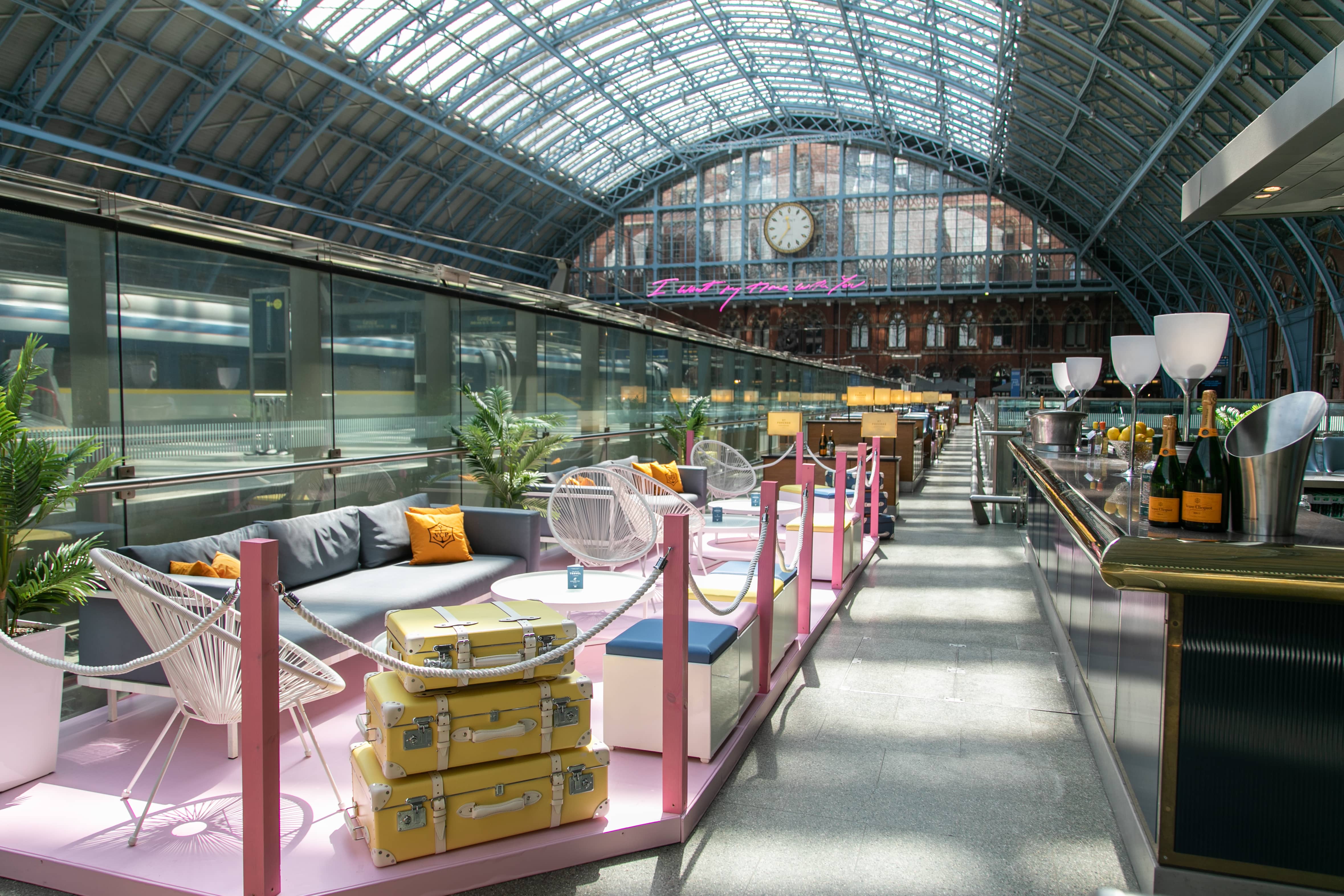 Champagne Bar at St Pancras: modern venue with vibrant decor for events and gatherings.
