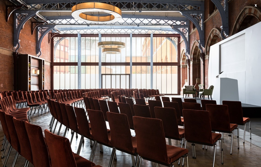 Hansom Hall event space with modern layout, ideal for corporate conferences in London.