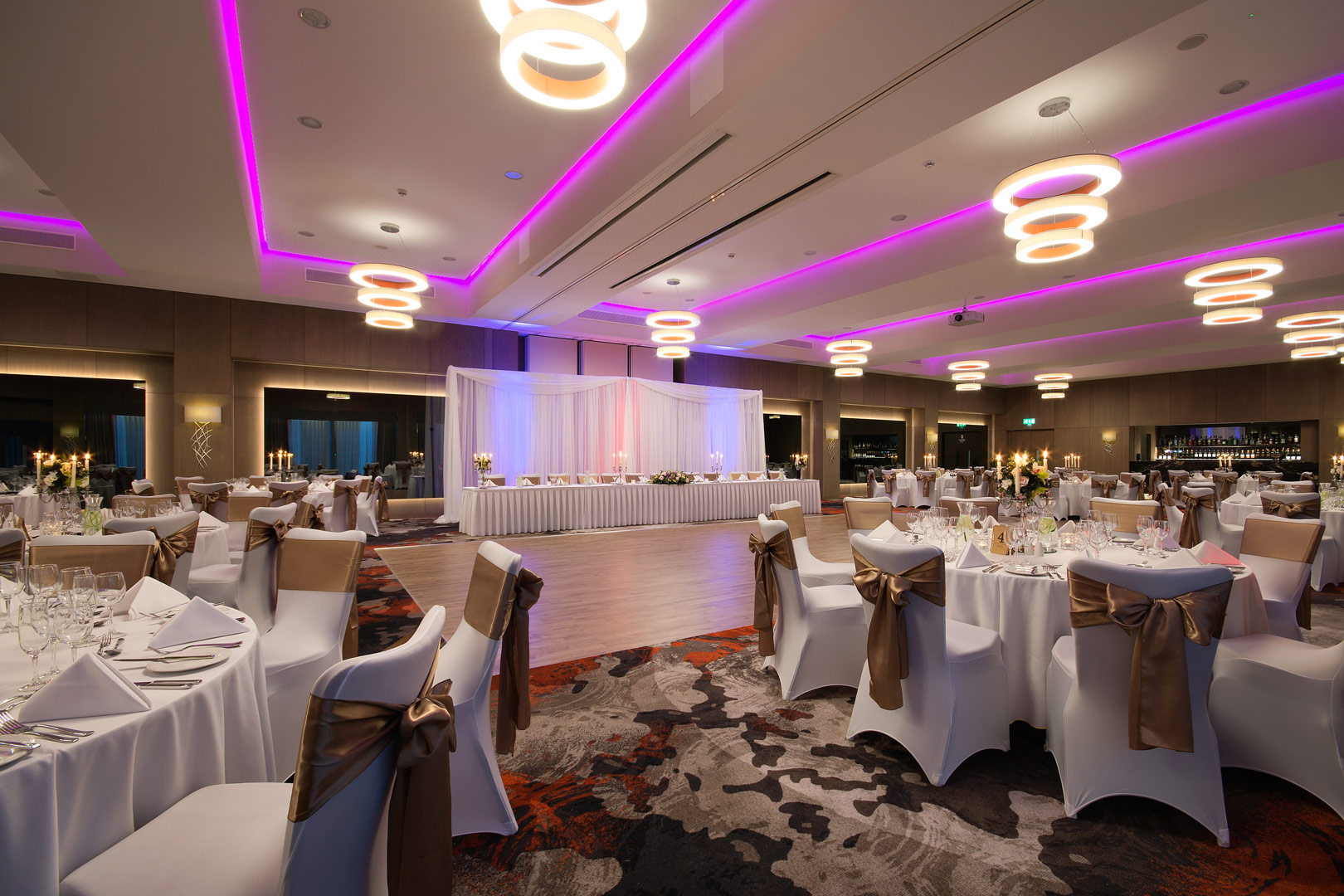 Chiswick Ballroom at Clayton Hotel, elegant event space for weddings and corporate gatherings.