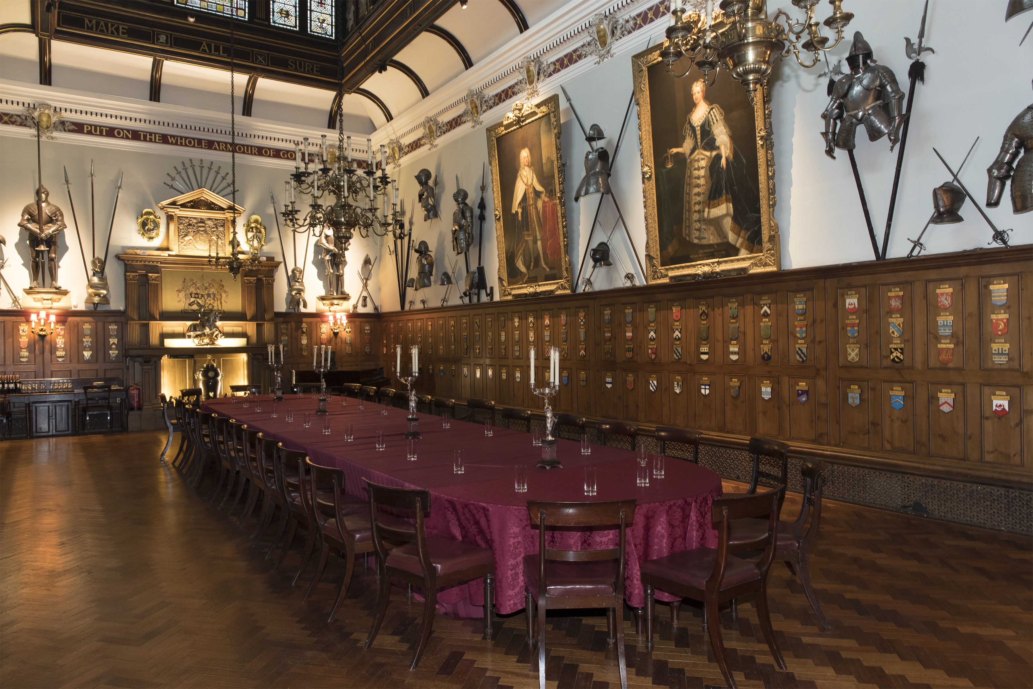 Livery Hall at Armourers' Hall: elegant banquet space with historical decor for upscale events.