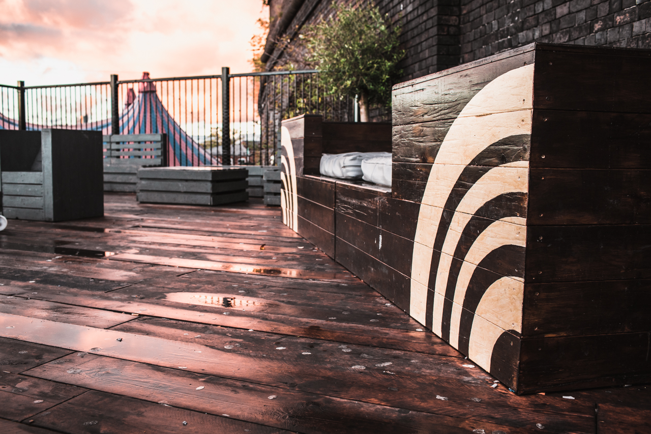 Stylish Roof Terrace at The Rainbow Venues, perfect for events and gatherings.