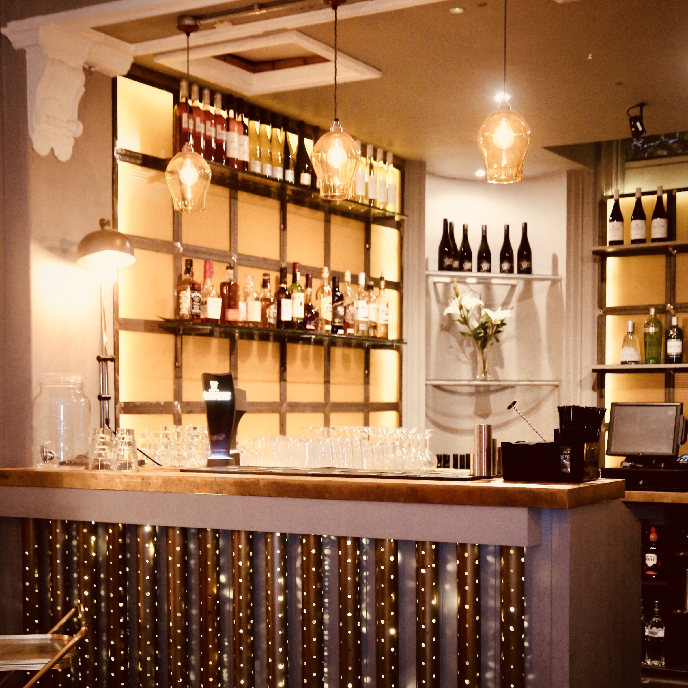 Stylish bar setup at Dovedale Towers for networking events and cocktail receptions.