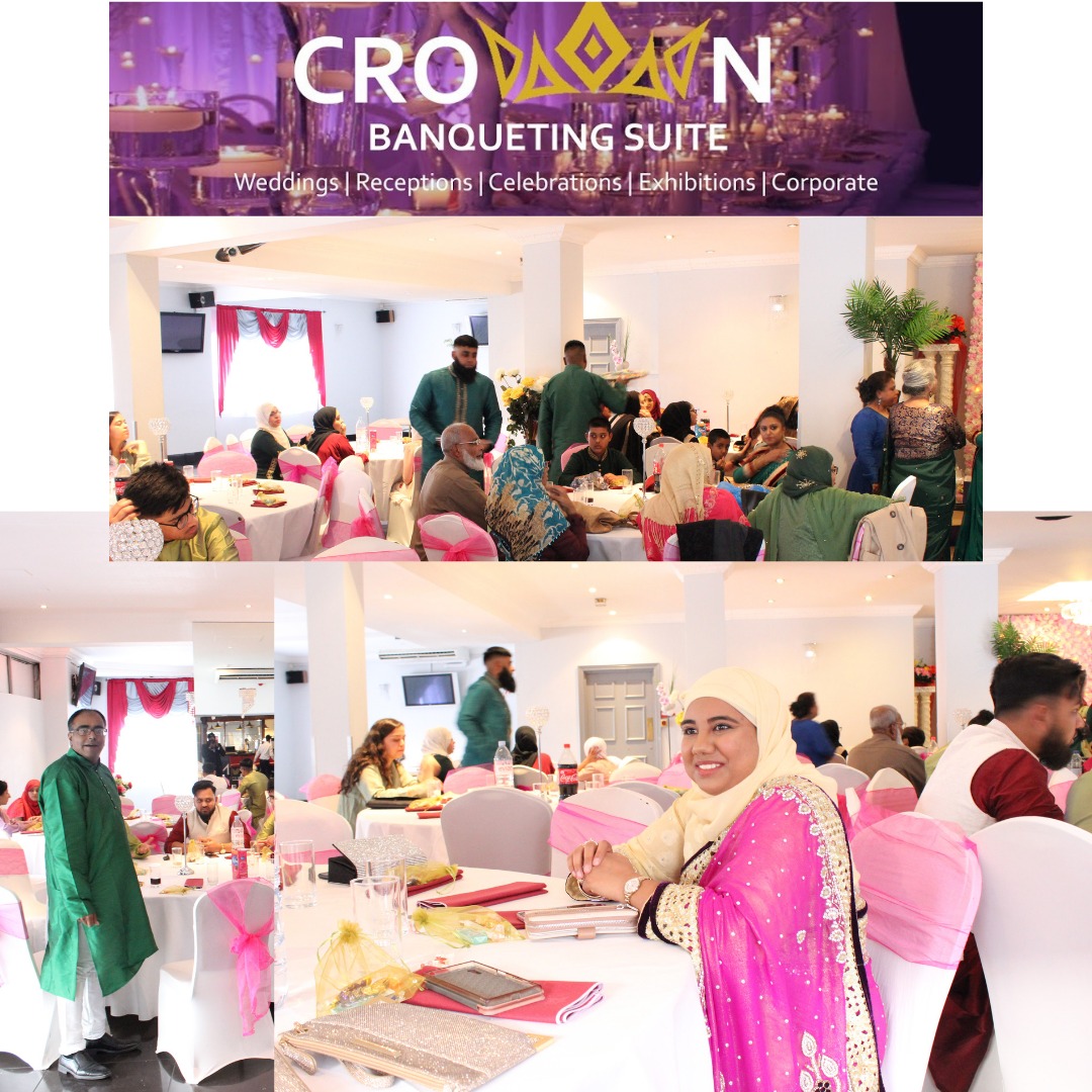 Banqueting Hall in Crown Suite, Ilford, with elegant pink and white event decor.