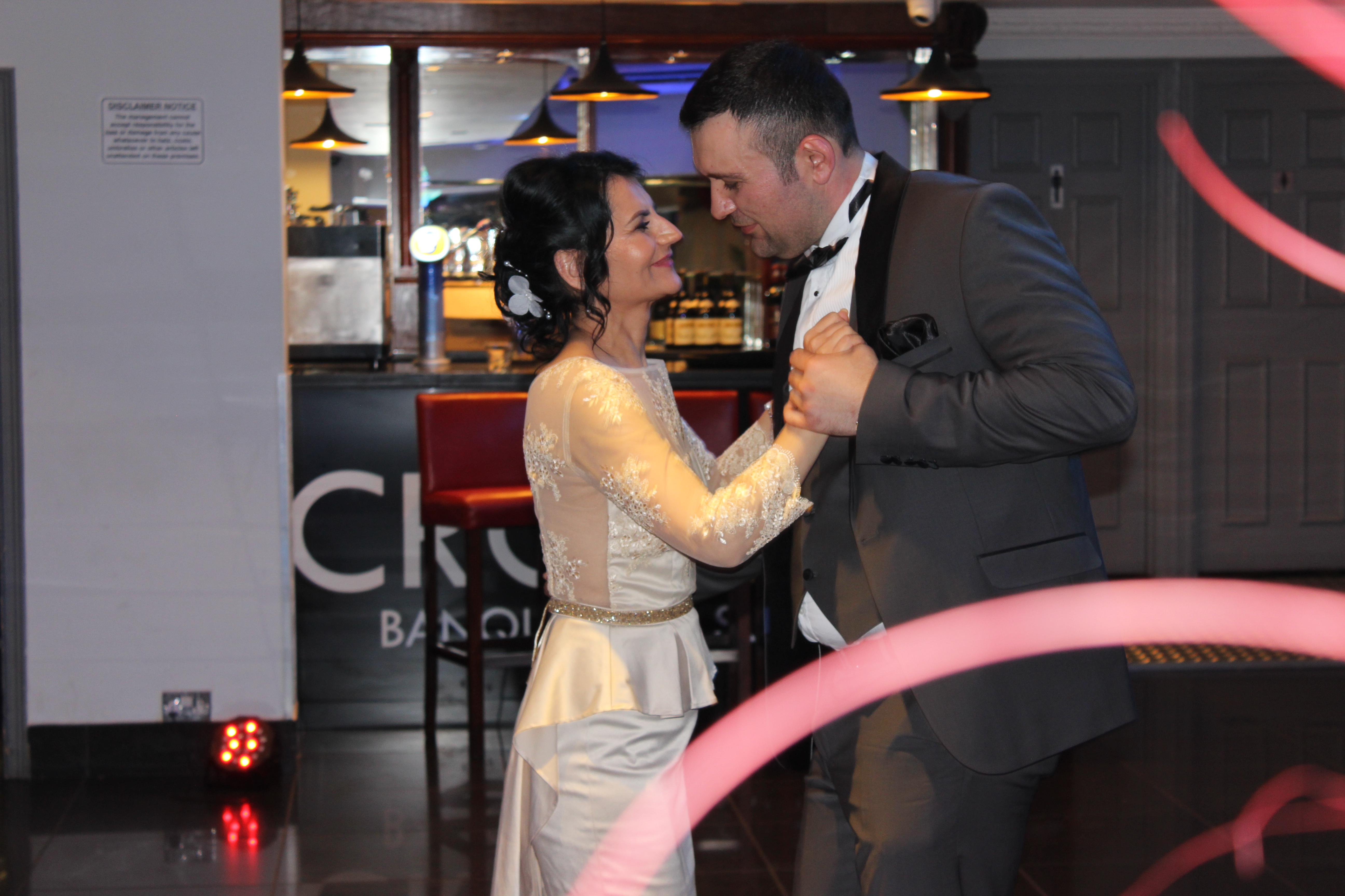 Couple dancing in elegant Banqueting Hall at wedding reception, Ilford London.
