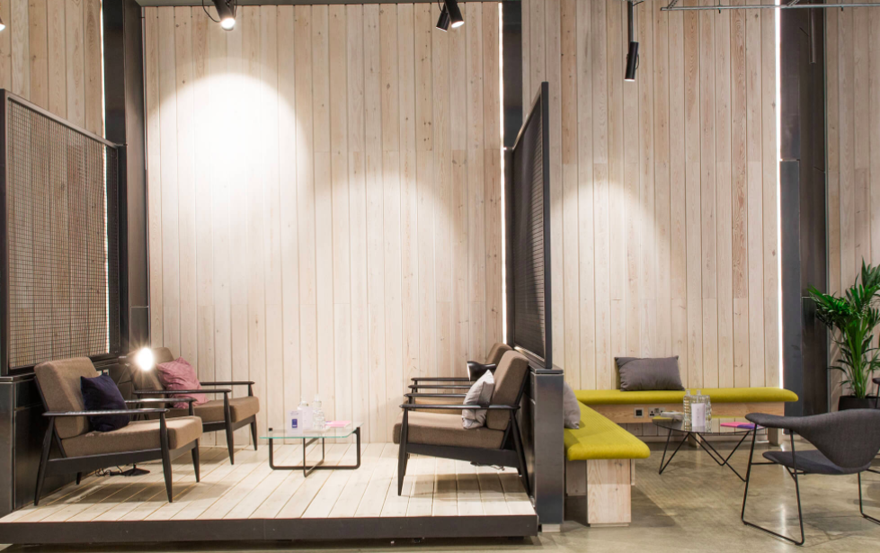 Modern breakout space with modular seating for professional networking events and conferences.