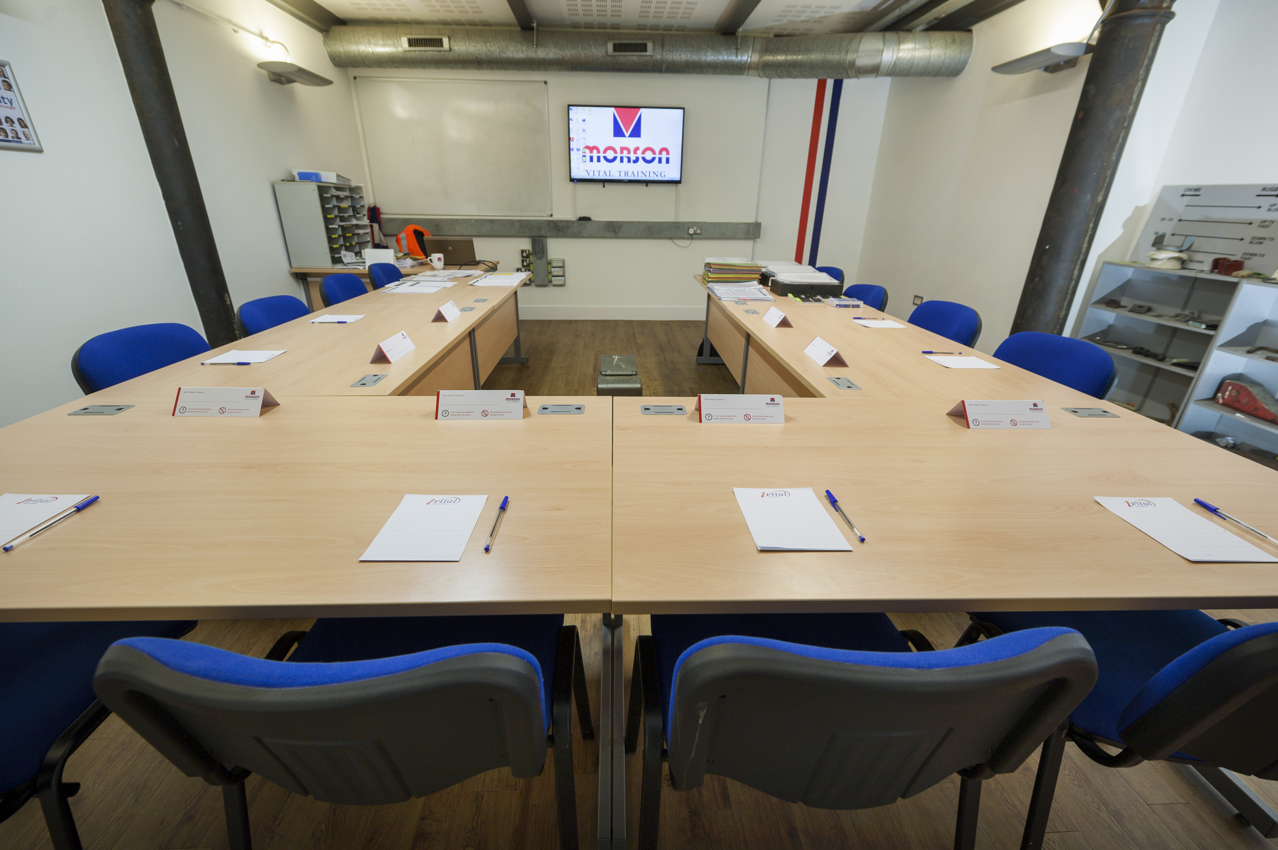Training Room 1 at Morson Vital Training, organized for professional meetings and presentations.