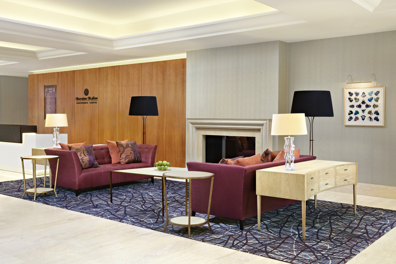 Sophisticated lobby at Sheraton Skyline Hotel, ideal for networking events and meetings.